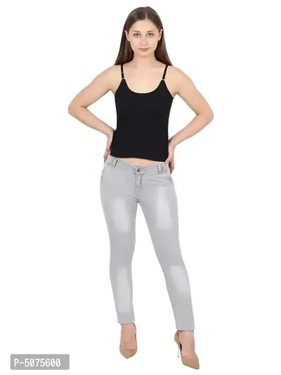 Women Faded Light Grey Regular Fit Solid Denim Jeans-thumb3