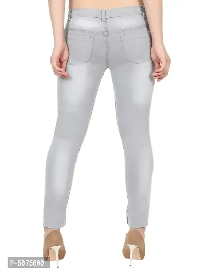 Women Faded Light Grey Regular Fit Solid Denim Jeans-thumb5