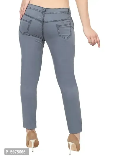 Women Dark Grey Skinny Fit Solid Satin Denim Jeans-thumb3