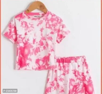 Fabulous Crepe Dyed Top with Short Set For Girls