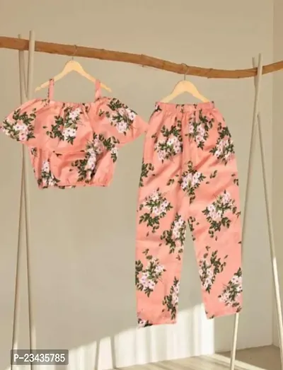 Fabulous Crepe Printed Top with Bottom Set For Girls