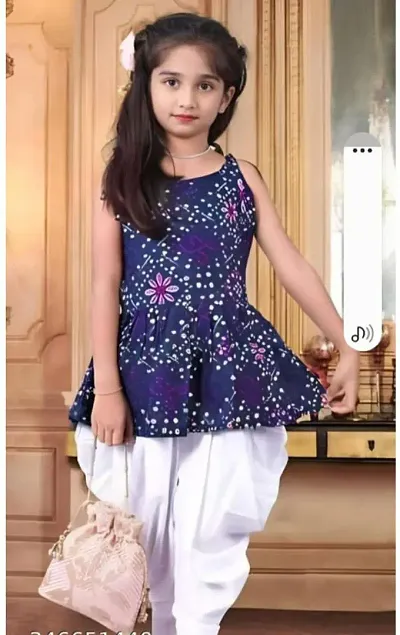 Elegant Crepe Kurta with Dhoti Set For Girls