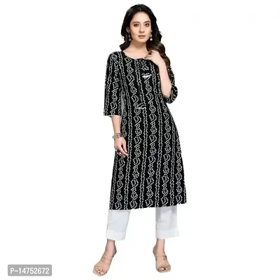 Zapelle Women's Traditional Foil Bandhani Print Rayon Knee Length 3/4 Sleeve Kurta