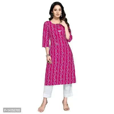 Zapelle Women's Traditional Foil Bandhani Print Rayon Knee Length 3/4 Sleeve Kurta