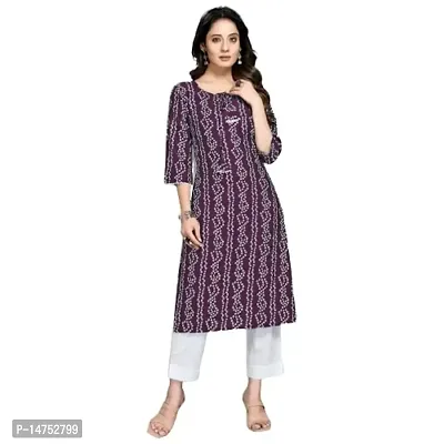 Zapelle Women's Traditional Foil Bandhani Print Rayon Knee Length 3/4 Sleeve Kurta (XXL, Purple)