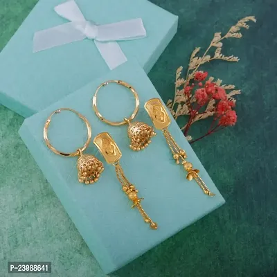 Gold Plated Latest Fancy Earrings For Women and Girls combo 2 pack-thumb0