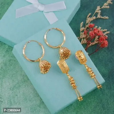 Gold Plated Latest Fancy Earrings For Women and Girls combo 2 pack-thumb0