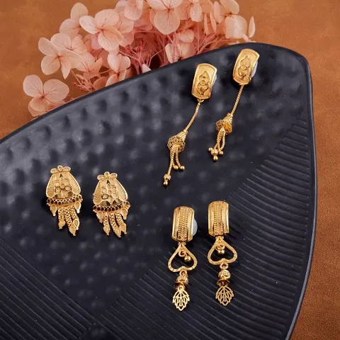 Gold Plated Fancy Earrings For Women And Girls 2 Pack