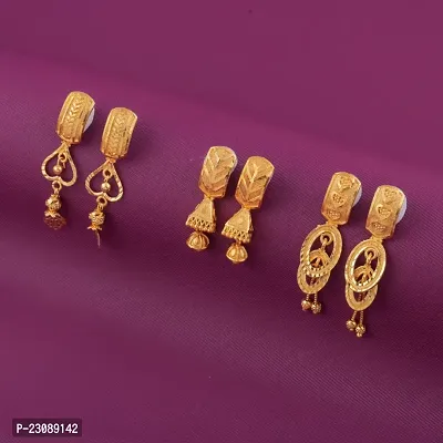 Gold Plated Latest Fancy Earrings For Women and Girls combo 3pack-thumb0