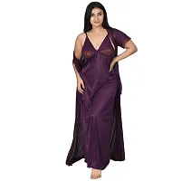 Gwachi Women's Satin Solid | Plain Stylish Latest Maxi Sleeveless with Short Sleeve Night Gown | Nighty with Robe | Nightwear 1 Nighty  1 Wrap Gown | 2 pcs Set-thumb4