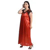 Gwachi Women's Cotton Blend Embellished Maxi Nighty with Flower Net Robe (Free, RED/Black)-thumb4