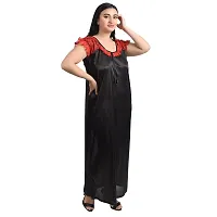 Gwachi Women's Cotton Blend Embellished Maxi Nighty with Flower Net Robe (Large, Black/RED)-thumb4