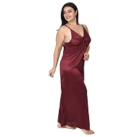 Gwachi Half Sleeve Satin Solid Maxi Nightwear 1 Nighty, 1 Wrap Gown, 1 Panty, 1 Bra ( GW_4003_Half_4Pcs_Set ) (Large, Coffee)-thumb3