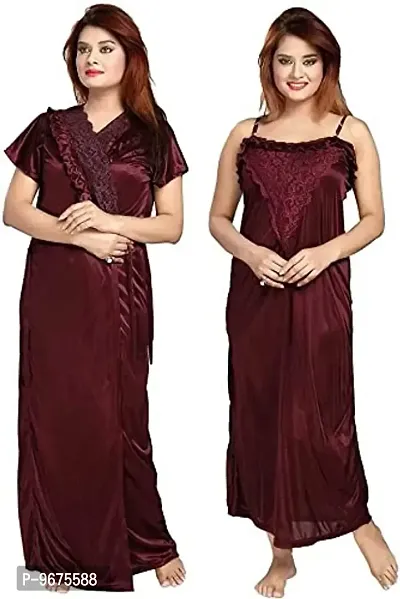 Gwachi Women's Satin Solid Maxi Night Gown (GW_VN_2010_2Pcs_Set_Free Size/XL Size) (Free Size, Maroon)-thumb0