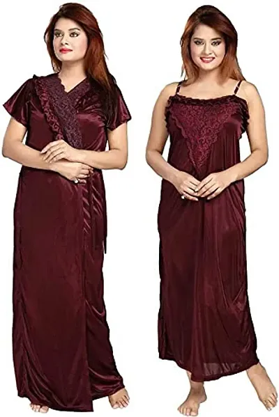 Fancy 2-IN-1 Satin Nighty With Robe Combo For Women