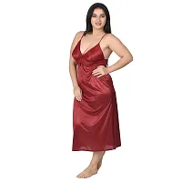 Gwachi Full Sleeve Satin Solid Maxi Nightwear 1 Nighty, 1 Wrap Gown, 1 Panty, 1 Bra ( GW_4003_4Pcs_Set ) (Free Size, Maroon)-thumb3