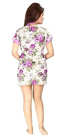 Gwachi Girls/Women's Above Knee Satin All Over Floral Print Short Nighty/Nightwear/Includes Robe, Inner, Bra & Panty (GW_VN_BR_PR_Robe_Combo_1300) (Free Size, Purple)-thumb3