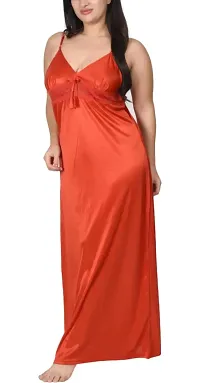 Gwachi Women's Satin, Lace Solid Maxi Nighty (GW-VN-2Pcs-Set-4003_Red_L)-thumb1