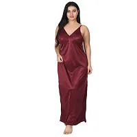 Gwachi Half Sleeve Satin Solid Maxi Nightwear 1 Nighty, 1 Wrap Gown, 1 Panty, 1 Bra ( GW_4003_Half_4Pcs_Set ) (Large, Coffee)-thumb1