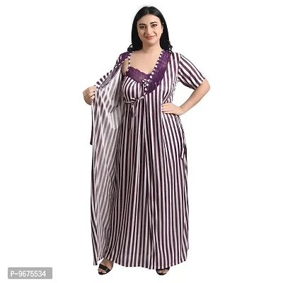 Gwachi Women's 2 Piece Lineing-Set Nighty -1301 (Large, Purple)-thumb2