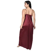 Gwachi Half Sleeve Satin Solid Maxi Nightwear 1 Nighty, 1 Wrap Gown, 1 Panty, 1 Bra ( GW_4003_Half_4Pcs_Set ) (Large, Coffee)-thumb4