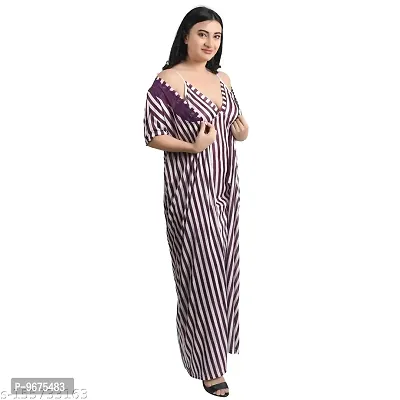 Gwachi Women's Satin Plan Sleepwear 4 Pcs Nighty Maxi | 1 Nighty, 1 Wrap Gown, 1Pcs Bra 1 Panty-thumb3