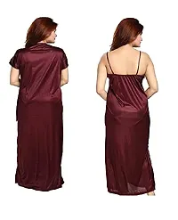Gwachi Women's Satin Solid Maxi Night Gown (GW_VN_2010_2Pcs_Set_Free Size/XL Size) (Free Size, Maroon)-thumb1