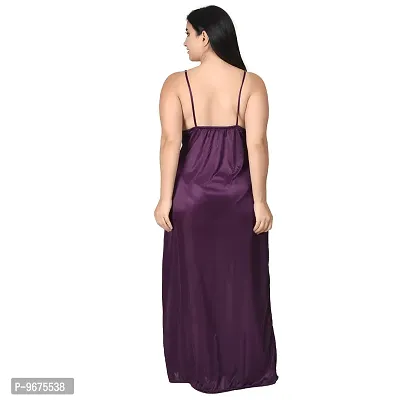 Gwachi Women's Satin Solid | Plain Stylish Latest Maxi Sleeveless with Short Sleeve Night Gown | Nighty with Robe | Nightwear 1 Nighty  1 Wrap Gown | 2 pcs Set-thumb3