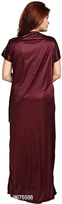 Gwachi Women's Satin Solid Maxi Night Gown (GW_VN_2010_2Pcs_Set_Free Size/XL Size) (Free Size, Maroon)-thumb5