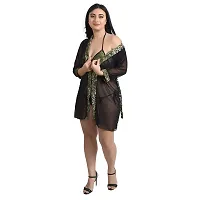 Gwachi Women's and Girl's Tiger Print Printed Net Babydoll Net Robe With Comfort Lingerie Set (Pack of 2) | Net Robe With Stylish Printed Lingerie Set being comfortable/Sexy Babydoll Nighty for Honeymoon-thumb2