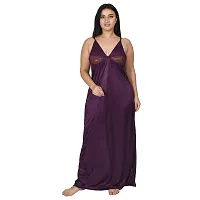 Gwachi Women's Satin Solid | Plain Stylish Latest Maxi Sleeveless with Short Sleeve Night Gown | Nighty with Robe | Nightwear 1 Nighty  1 Wrap Gown | 2 pcs Set-thumb1