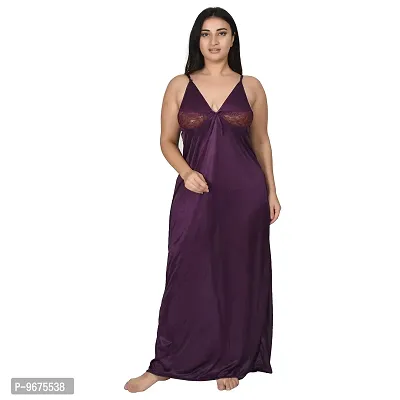 Gwachi Women's Satin Solid | Plain Stylish Latest Maxi Sleeveless with Short Sleeve Night Gown | Nighty with Robe | Nightwear 1 Nighty  1 Wrap Gown | 2 pcs Set-thumb2