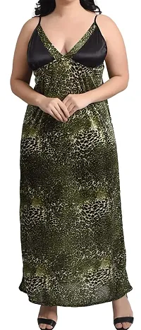 Gwachi Women's Printed/Animal Print/Tiger Print Satin 2Pcs Nighty Set | Women Nighty Set | Printed Satin Set Stylish | 2Pcs Honeymoon Sex | Sexy Nighty for Honeymoon (Large, Green)-thumb4