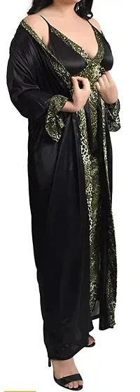 Gwachi Women's Printed/Animal Print/Tiger Print Satin 2Pcs Nighty Set | Women Nighty Set | Printed Satin Set Stylish | 2Pcs Honeymoon Sex | Sexy Nighty for Honeymoon (Large, Green)-thumb2