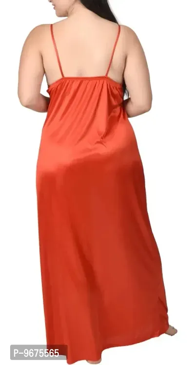 Gwachi Women's Satin, Lace Solid Maxi Nighty (GW-VN-2Pcs-Set-4003_Red_L)-thumb4