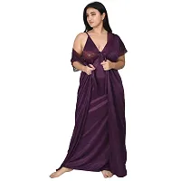 Gwachi Women's Satin Solid | Plain Stylish Latest Maxi Sleeveless with Short Sleeve Night Gown | Nighty with Robe | Nightwear 1 Nighty  1 Wrap Gown | 2 pcs Set-thumb3