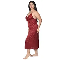 Gwachi Full Sleeve Satin Solid Maxi Nightwear 1 Nighty, 1 Wrap Gown, 1 Panty, 1 Bra ( GW_4003_4Pcs_Set ) (Free Size, Maroon)-thumb2