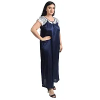 Gwachi Women's Cotton Blend Embellished Maxi Nighty with Flower Net Robe (Free, White/Blue)-thumb4