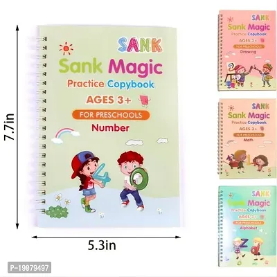 Sank Magic Practice Copybook, Number Tracing Book For Preschoolers With Pen, Magic Calligraphy Copybook Set Practical Reusable Writing Tool Simple Hand Lettering (4 Books + 10 Refills)-thumb2