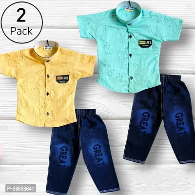 Stylish Cotton Printed Multicoloured Shirts with Jeans For Boys Pack of 2-thumb0