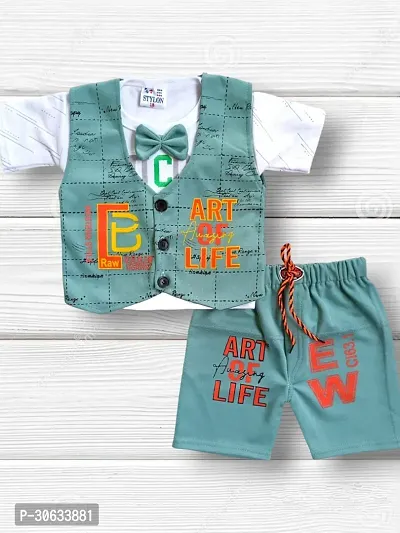 Stylish Cotton Printed Green T-Shirts with Shorts For Boys