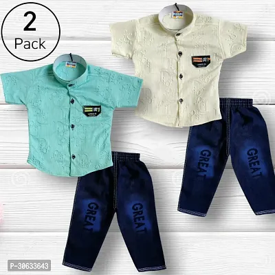 Stylish Cotton Printed Multicoloured Shirts with Jeans For Boys Pack of 2-thumb0