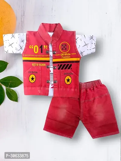 Stylish Cotton Printed Red T-Shirts with Shorts For Boys-thumb0