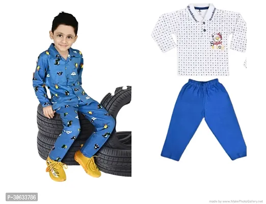 Stylish Cotton Printed Multicoloured Shirts with Trousers For Boys Pack of 2-thumb0