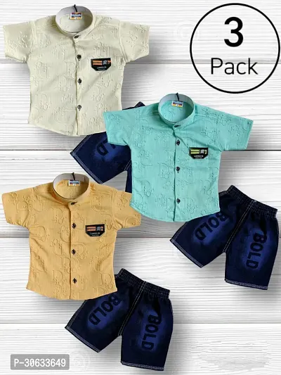 Stylish Cotton Printed Multicoloured Shirts with Shorts For Boys Pack of 3-thumb0