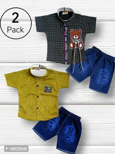 Stylish Cotton Printed Multicoloured Shirts with Shorts For Boys Pack of 2