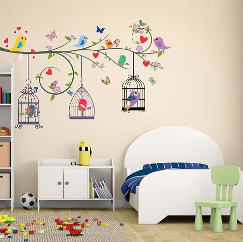 Decor Kafe Home Decor 'Colourful Birds Cages' Decorative Wall Stickers ( PVC Vinyl, Size 47 Inch X 30 Inch)