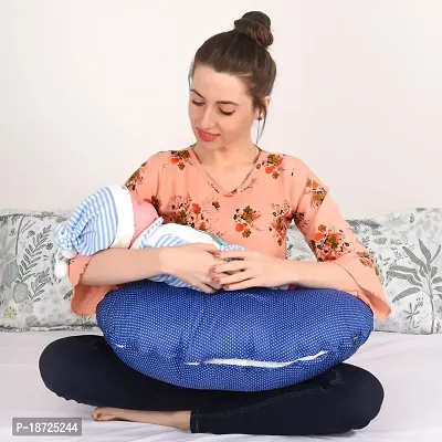 Mothersyard Nursing Pillow, Breastfeeding Support Cushion, Pregnancy Pillow, Designed for Newborn Babies and Moms-Polka Blue
