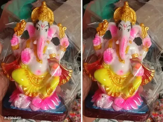 Unique Trendy Ganpati Murthi On Lotus Base Idol For Showpiece Gift Pooja-Pack Of 2-thumb0