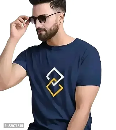 Reliable Blue Cotton Blend Printed T-Shirt For Men-thumb0